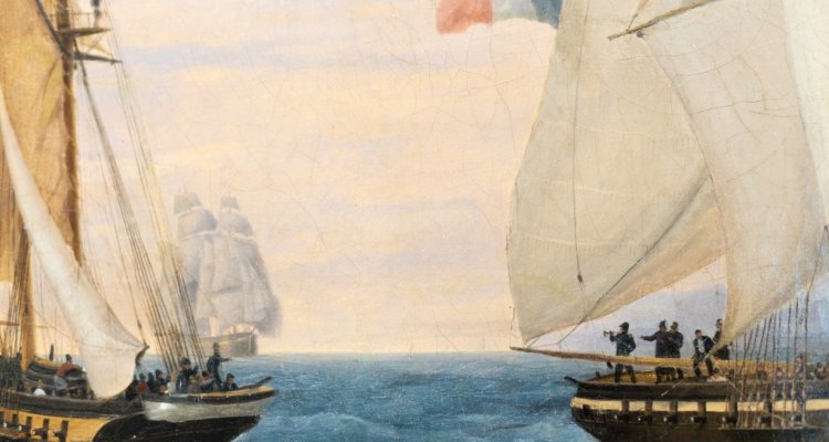 Détail d'un tableau représentant deux navires