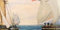 Détail d'un tableau représentant deux navires